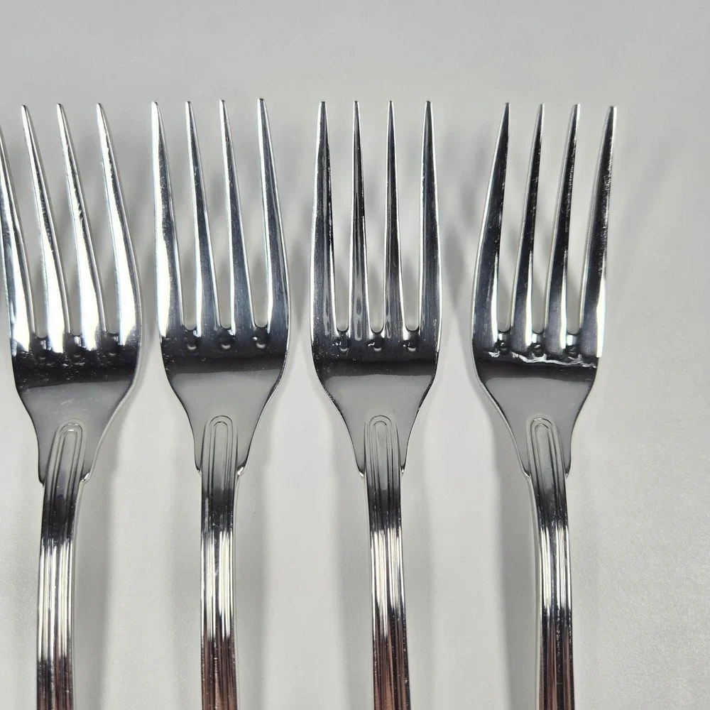 Vtg DJ Korea Stainless Steel Saumur Dinner Forks Set of 5 Double Thread Fiddle
